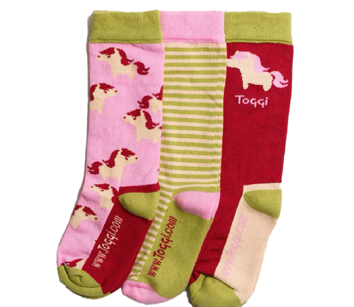 Toggi Junior Socks 3 Pack - Pony Pink/Red/Green